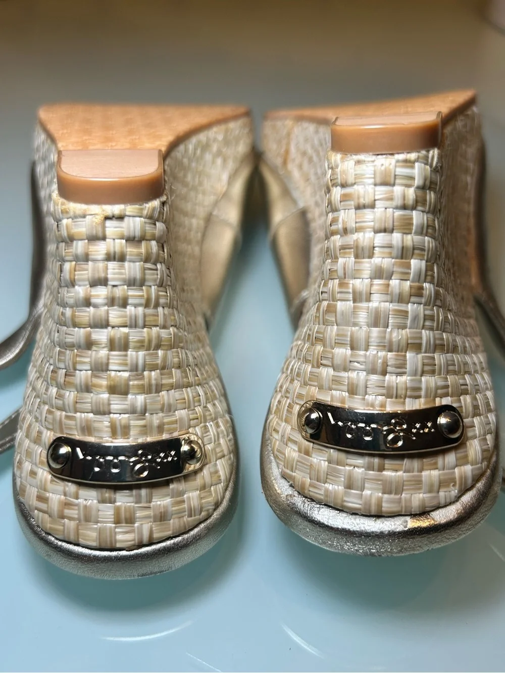 Lilly Pulitzer Krisie Wedge Metallic Gold Peep Toe Resort Rafia Cork Sling Back